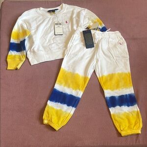 Ralph Lauren Kids Yellow and Blue Tie-Dye Sweatshirt and Joggers Set